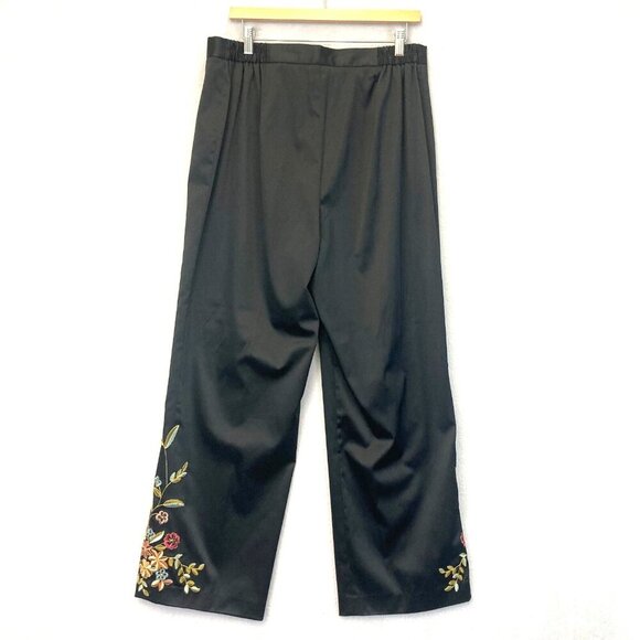Y2K Spenser Jeremy 16W Black Satin Floral Embroidered Wide Leg Dress Pants Boho - Picture 2 of 15